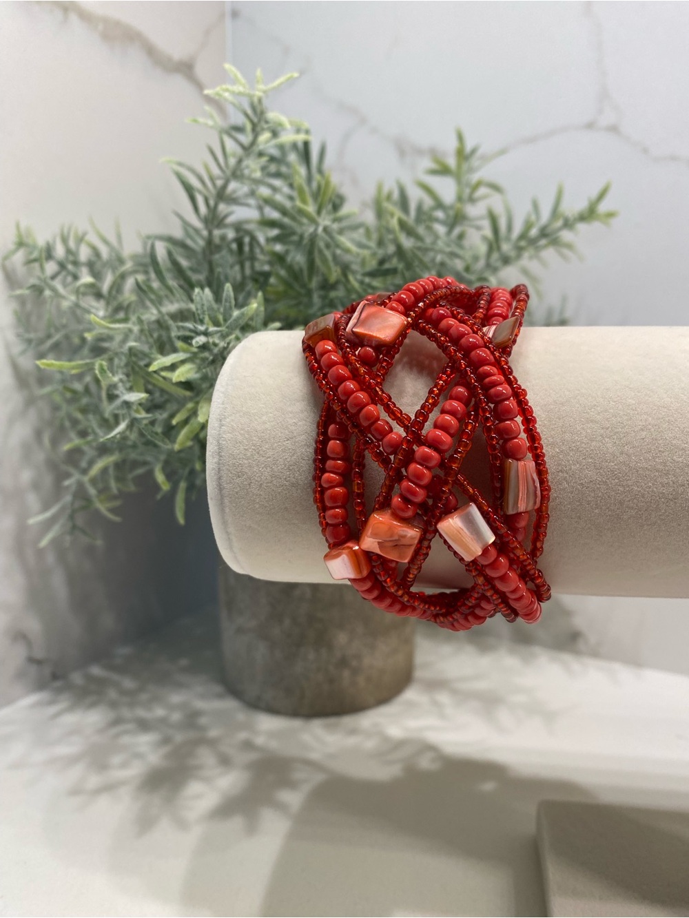 Red Beaded Multi-Strand Bracelet - Unbranded